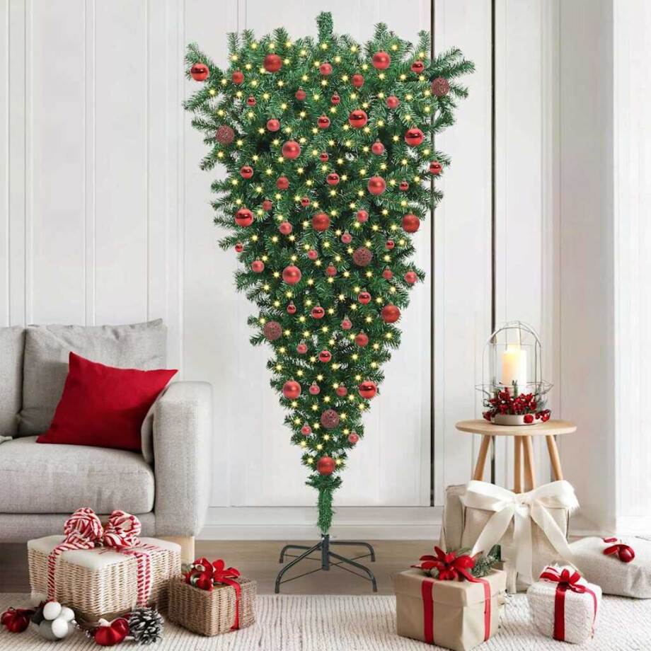 vidaXL Understeboven Kunstkerstboom met Ballen Set Groen 180 cm PVC afbeelding 1