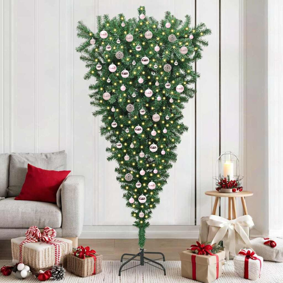 vidaXL Ophang Kunst Kerstboom met Ballenset Groen 210 cm PVC afbeelding 1