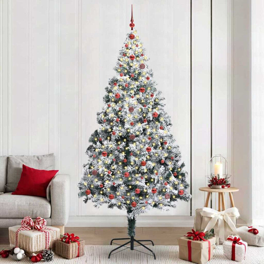 vidaXL Kunstkerstboom met 300 LED Wit 240 cm PVC en Staal en Kunststof afbeelding 1
