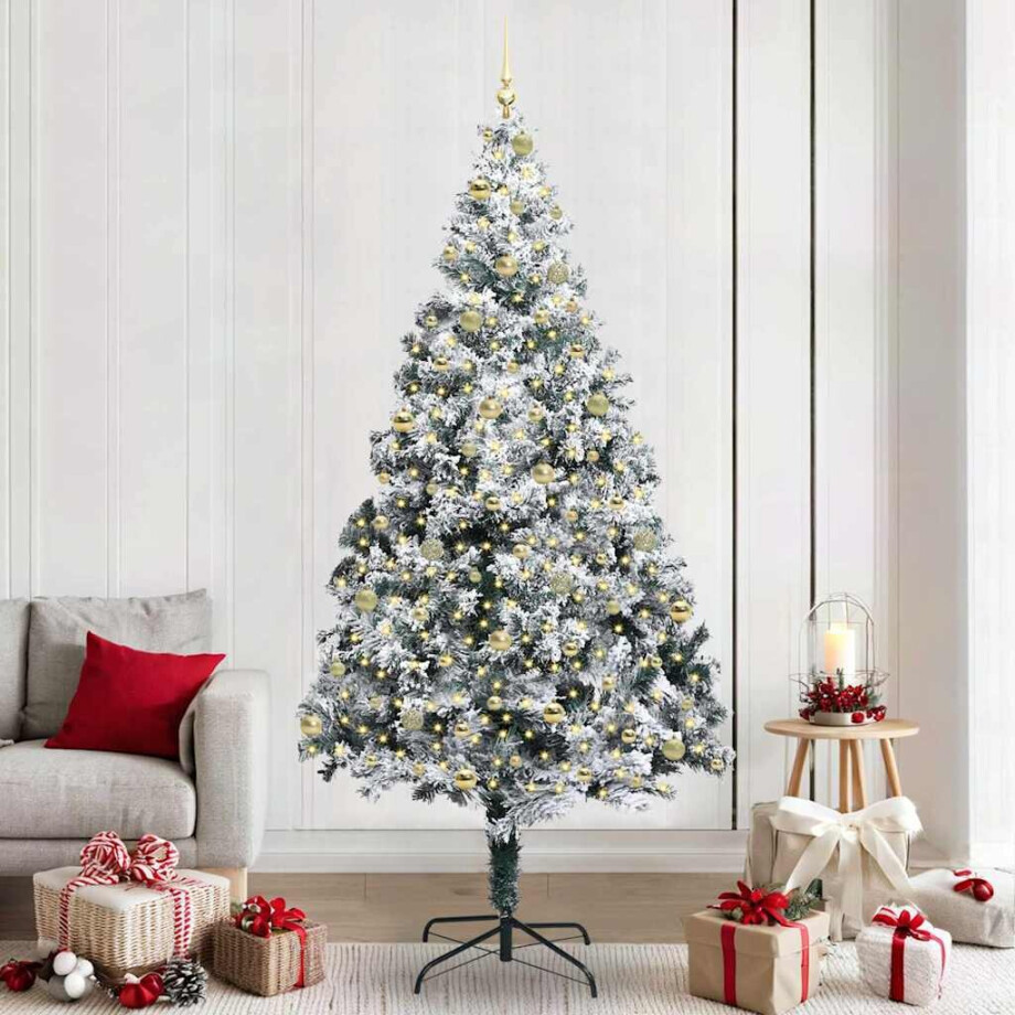 vidaXL Kunstkerstboom met 300 LED Wit 240 cm PVC en Staal en Kunststof afbeelding 1