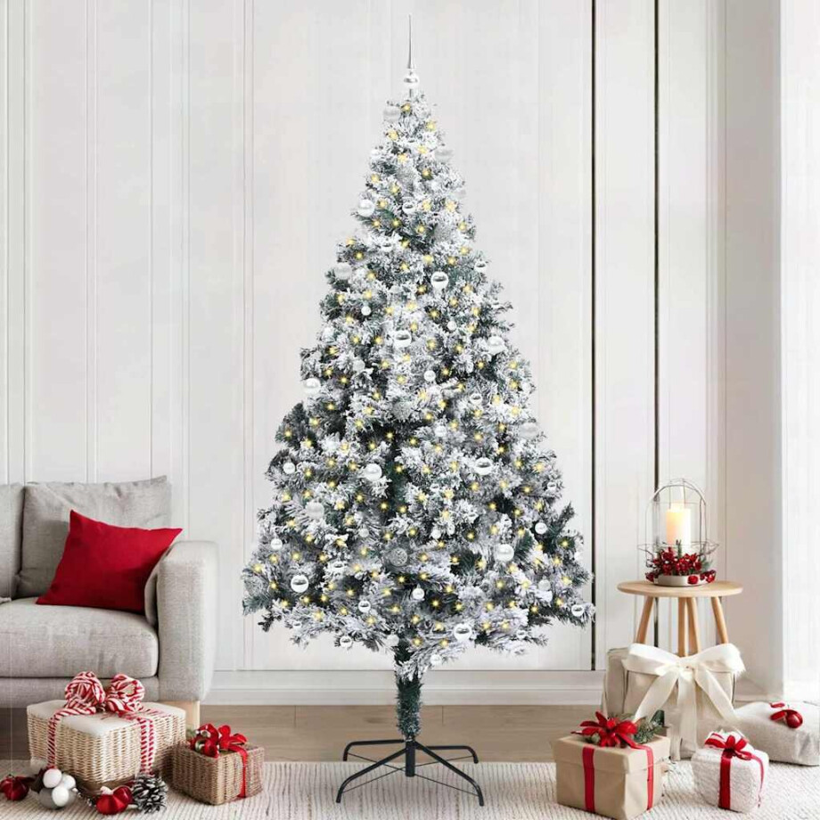 vidaXL Kunstkerstboom met 300 LED Wit 240 cm PVC en Staal en Kunststof afbeelding 1