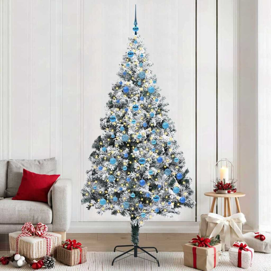 vidaXL Kunstkerstboom met 300 LED Wit 240 cm PVC en Staal en Kunststof afbeelding 1