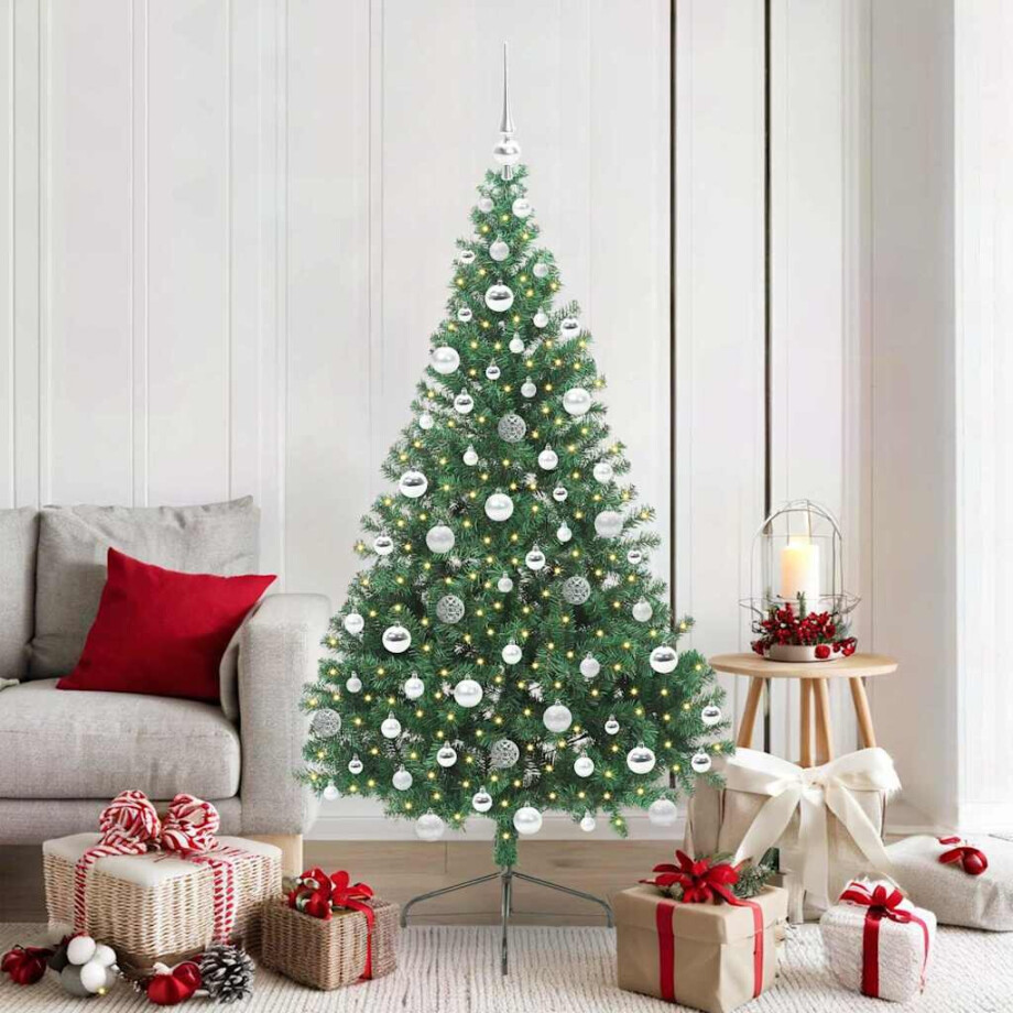 vidaXL Kunstmatig Voorverlicht Kerstboom met 300 LED Groen 180 cm PVC afbeelding 1