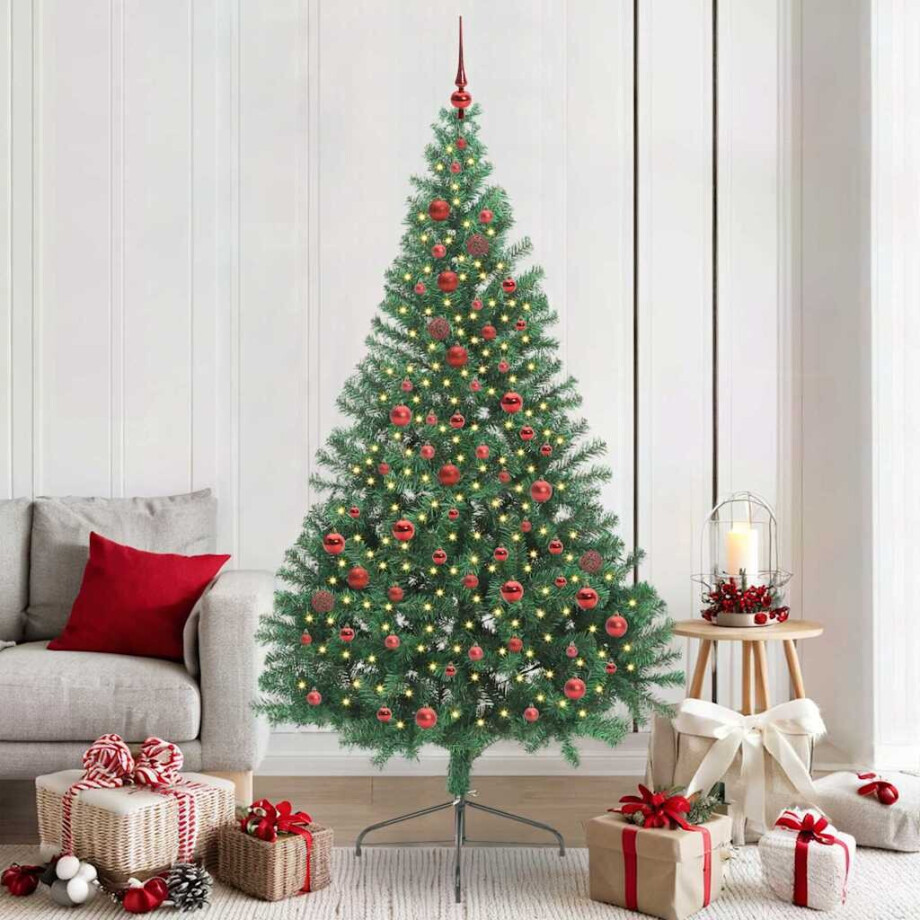 vidaXL Kunstmatig Voorverlicht Kerstboom met 300 LED Groen 210 cm PVC afbeelding 1