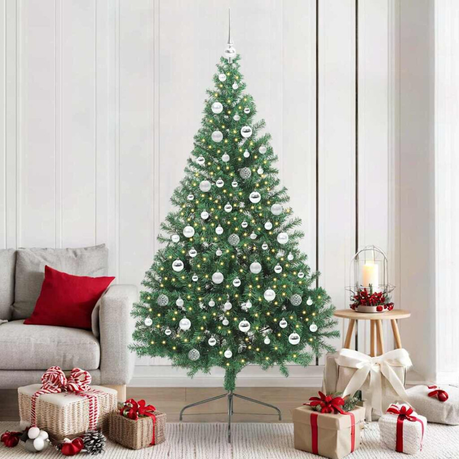 vidaXL Kunstmatig Voorverlicht Kerstboom met 300 LED Groen 210 cm PVC afbeelding 1