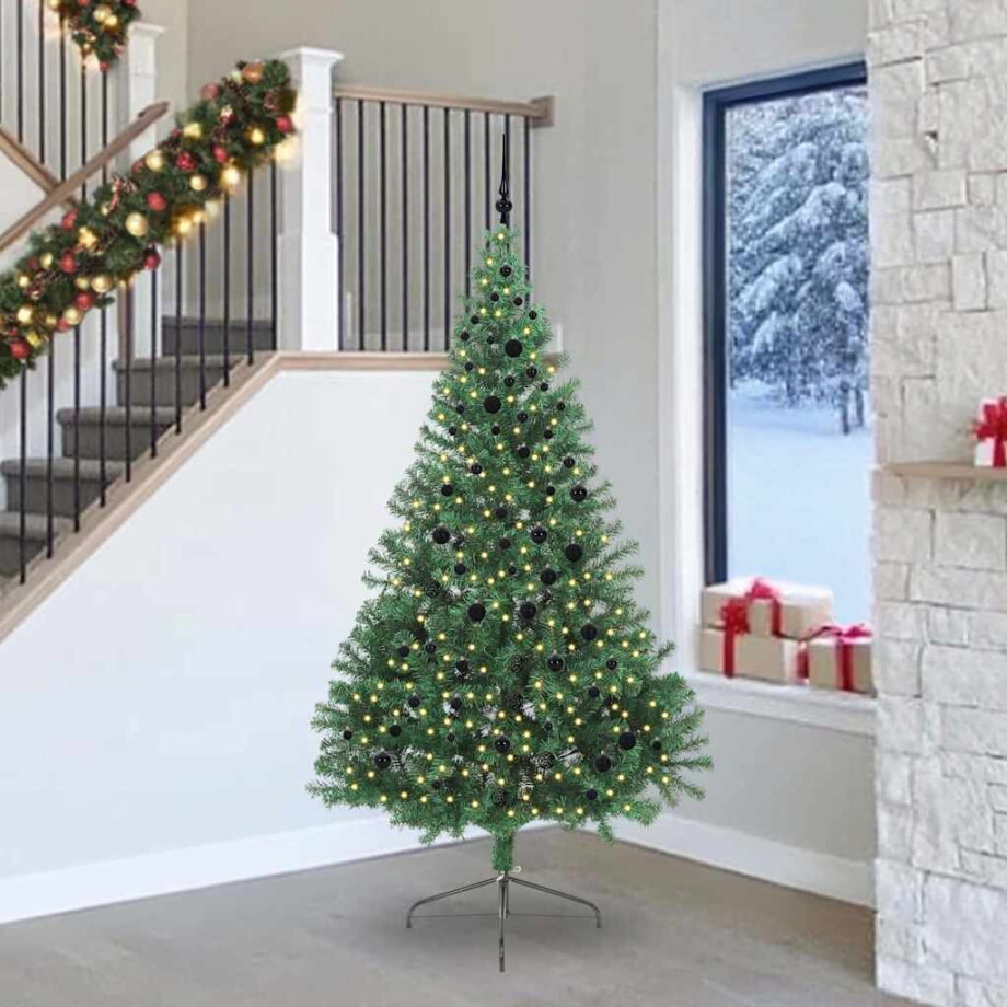 vidaXL Kunstmatig Voorverlicht Kerstboom met 300 LED Groen 240 cm PVC afbeelding 1