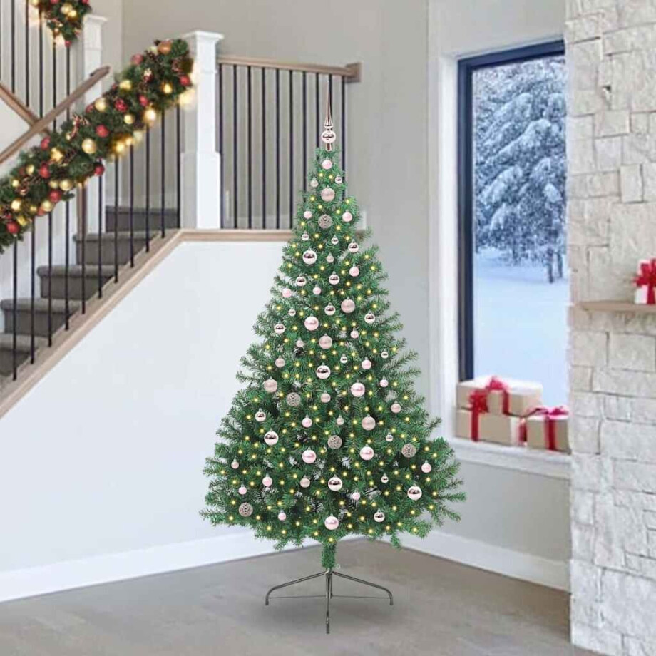vidaXL Kunstmatig Voorverlicht Kerstboom met 300 LED Groen 240 cm PVC afbeelding 1