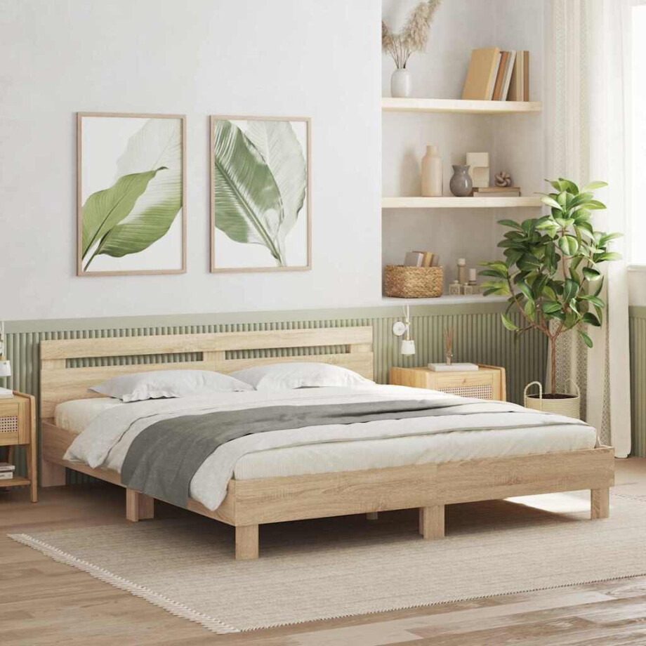 vidaXL Bedframe met LED Sonoma 193 x 203 cm Bewerkt hout afbeelding 1