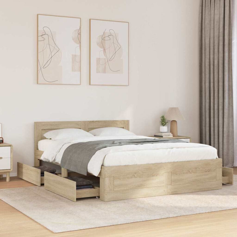 vidaXL Bedframe met hoofdeinde 2 pcs Sonoma 137 x 188 cm Bewerkt hout afbeelding 1