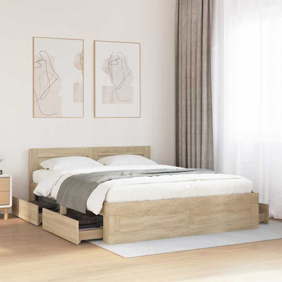 vidaXL Bedframe met hoofdeinde 2 pcs Sonoma 153 x 203 cm Bewerkt hout vidaXL Bedframe met hoofdeinde 2 pcs Sonoma 153 x 203 cm Bewerkt hout afbeelding 1