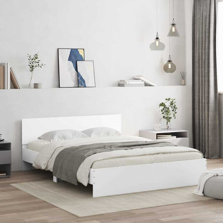 vidaXL Bedframe met hoofdeinde Wit 152 x 203 cm Bewerkt hout vidaXL Bedframe met hoofdeinde Wit 152 x 203 cm Bewerkt hout afbeelding 1