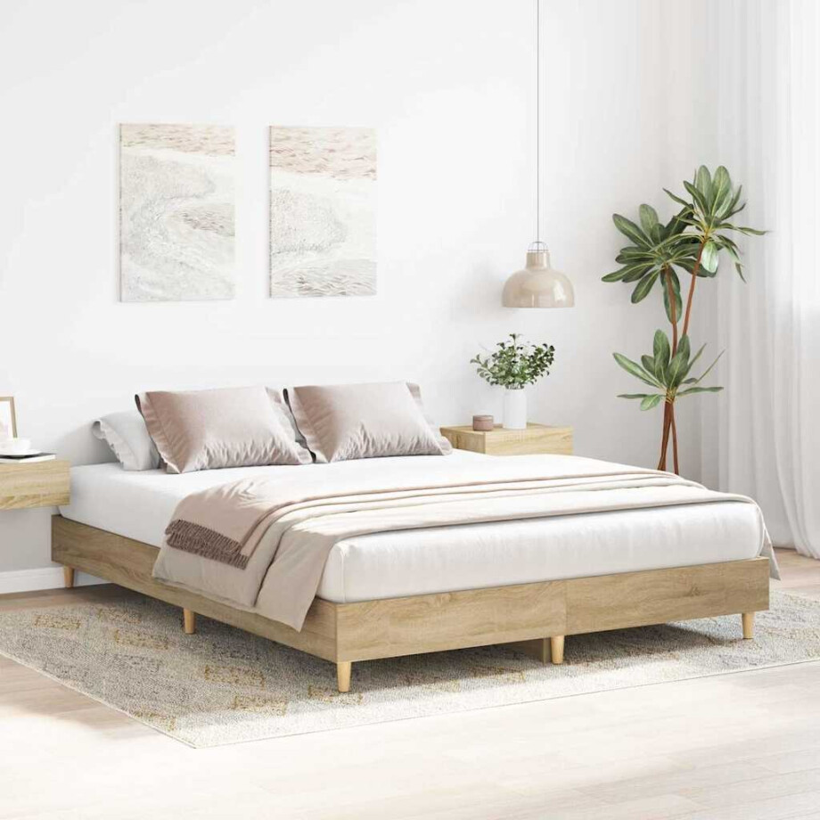 vidaXL Bedframe 2 pcs Sonoma 152 x 203 cm Bewerkt hout afbeelding 1