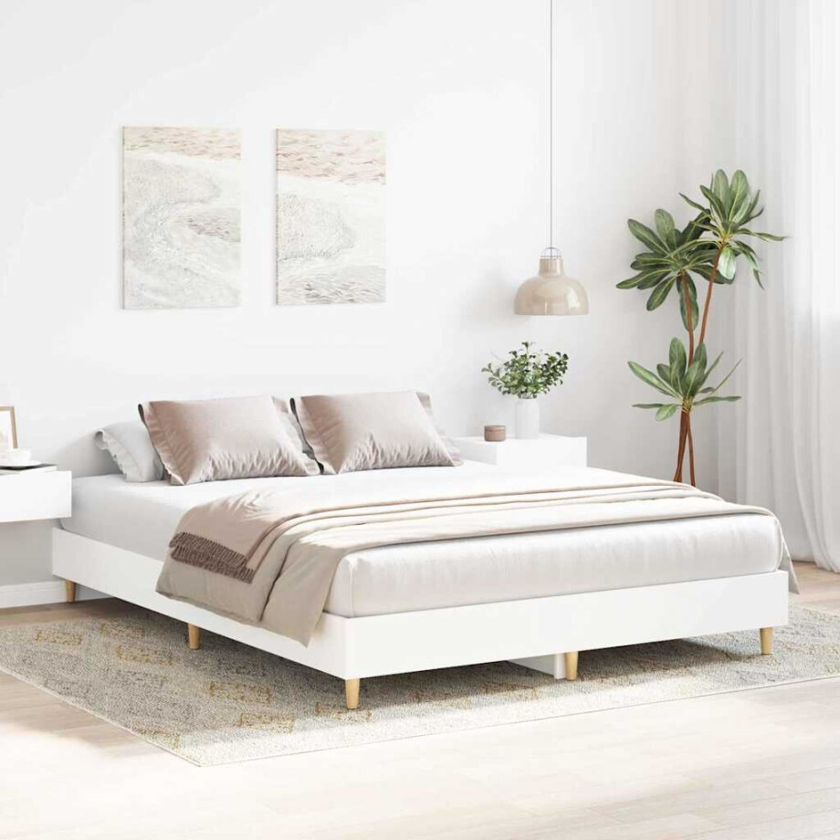 vidaXL Bedframe 2 st Wit 152 x 203 cm Bewerkt hout afbeelding 1