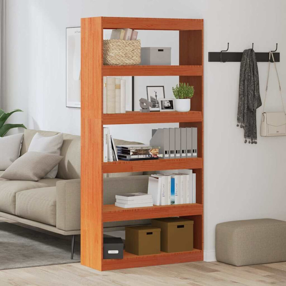 vidaXL Boekenkast Wasbruin 80 x 30 x 167,5 cm Massief grenenhout afbeelding 1