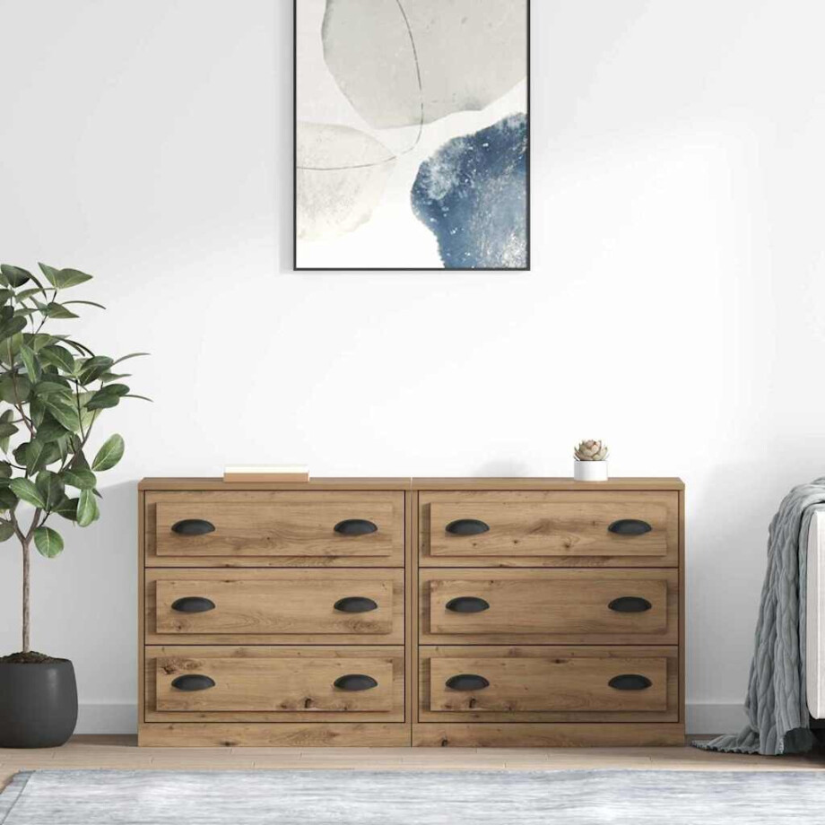 vidaXL Dressoirs 2 pcs Artisan Eiken 70 x 35,5 x 67,5 cm Bewerkt hout vidaXL Dressoirs 2 pcs Artisan Eiken 70 x 35,5 x 67,5 cm Bewerkt hout afbeelding 1