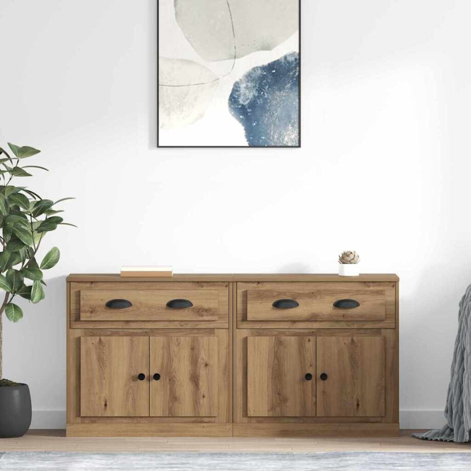 vidaXL Dressoirs 2 pcs Artisan Eiken 70 x 35,5 x 67,5 cm Bewerkt hout vidaXL Dressoirs 2 pcs Artisan Eiken 70 x 35,5 x 67,5 cm Bewerkt hout afbeelding 1