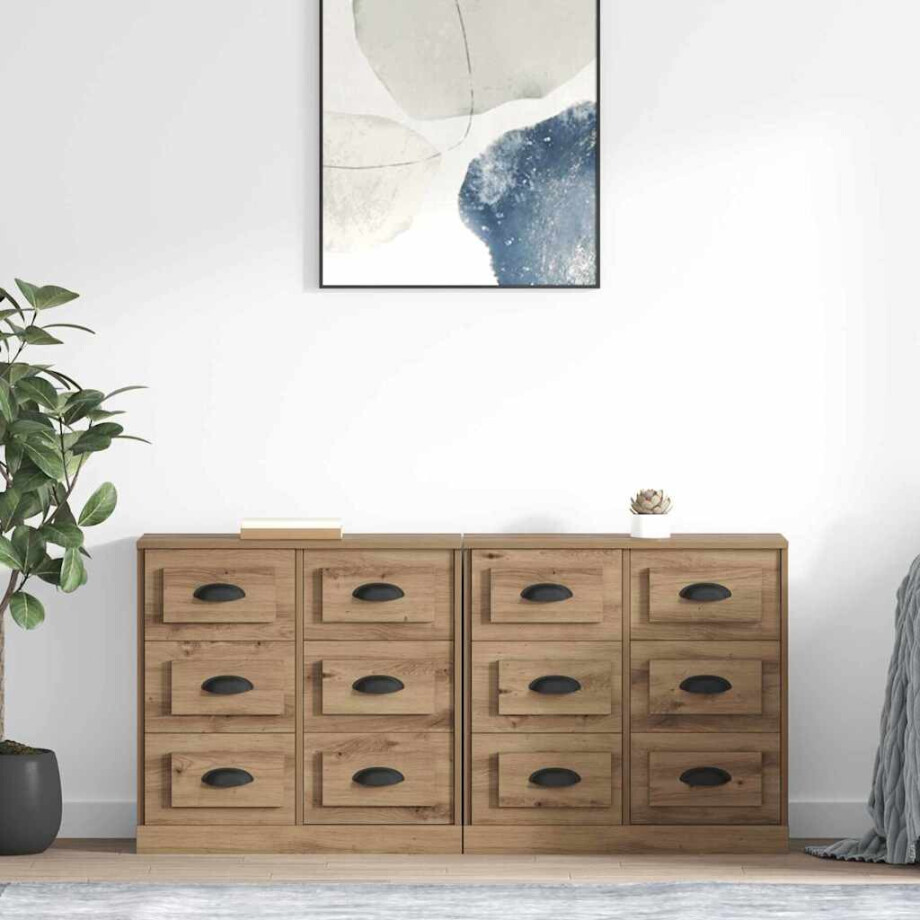 vidaXL Dressoirs 2 pcs Artisan Eiken 70 x 35,5 x 67,5 cm Bewerkt hout vidaXL Dressoirs 2 pcs Artisan Eiken 70 x 35,5 x 67,5 cm Bewerkt hout afbeelding 1