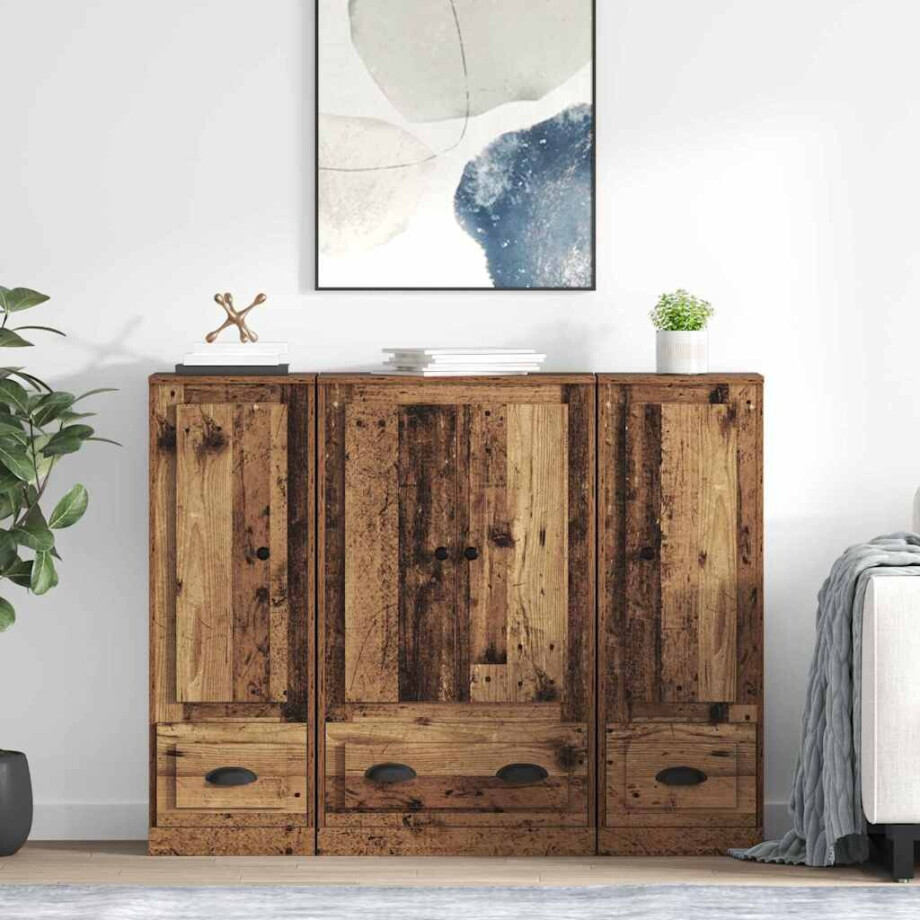 vidaXL Hoge kast met lade 3 pcs Oud Hout Bewerkt hout vidaXL Hoge kast met lade 3 pcs Oud Hout Bewerkt hout afbeelding 1