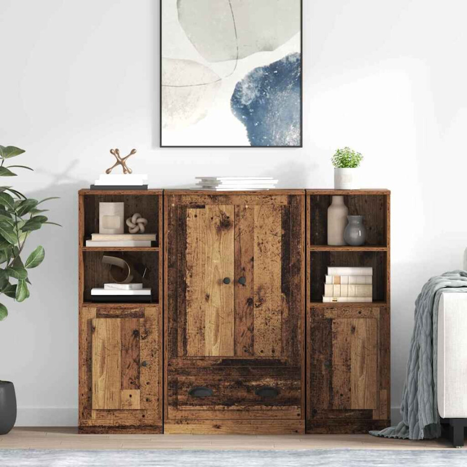 vidaXL Hoge kast met lade 3 pcs Oud Hout Bewerkt hout afbeelding 1
