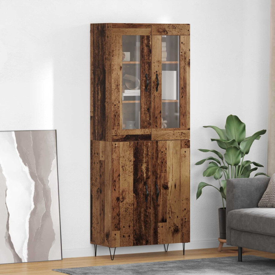 vidaXL Hoge kast Oud Hout 69,5 x 34 x 180 cm Bewerkt hout afbeelding 1