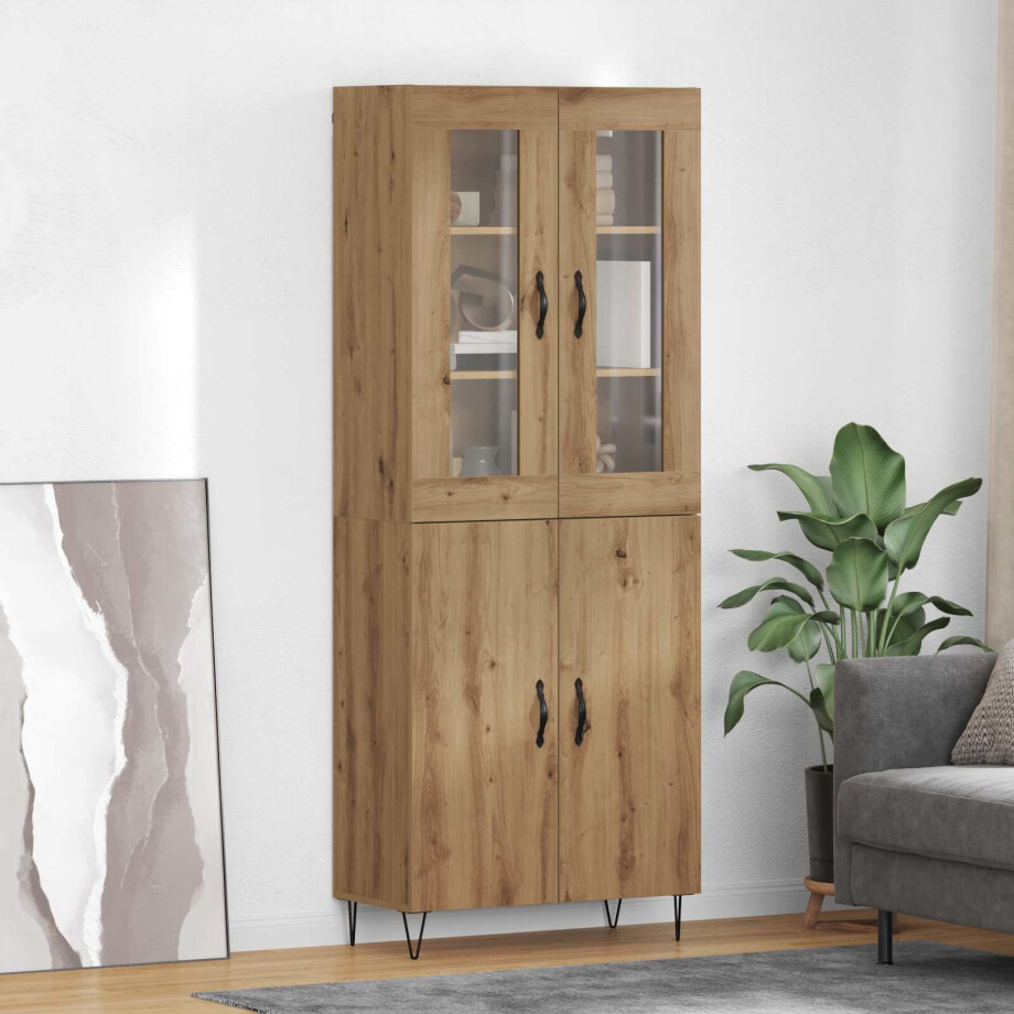 vidaXL Hoge kast Artisan Eiken 69,5 x 34 x 180 cm Bewerkt hout afbeelding 1