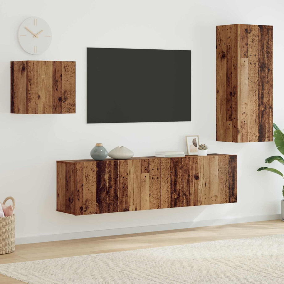 vidaXL TV-kast Wandgemonteerd 4 pcs Oud Hout Bewerkt hout afbeelding 1