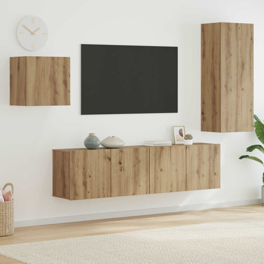vidaXL TV-kast Wandgemonteerd 4 pcs Artisan Eiken Bewerkt hout afbeelding 1