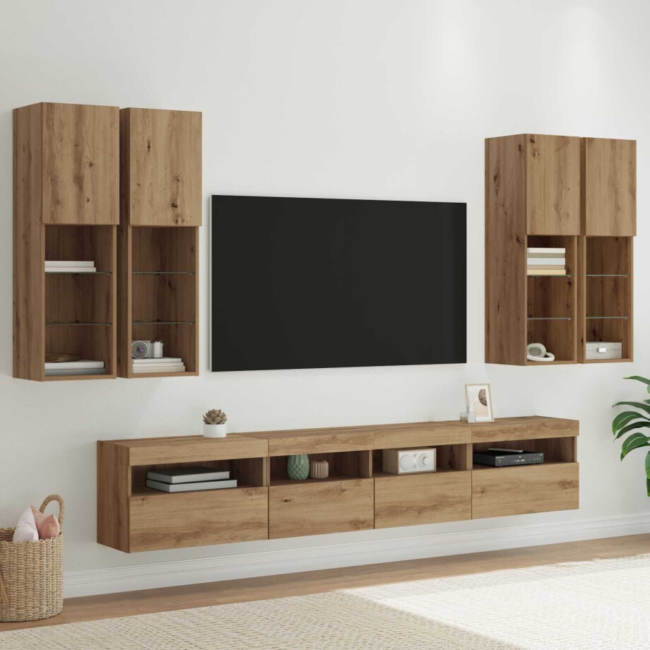 vidaXL TV Wandkast Set met LED Lichten 7 pcs artisanaal eikenkleurig afbeelding 1
