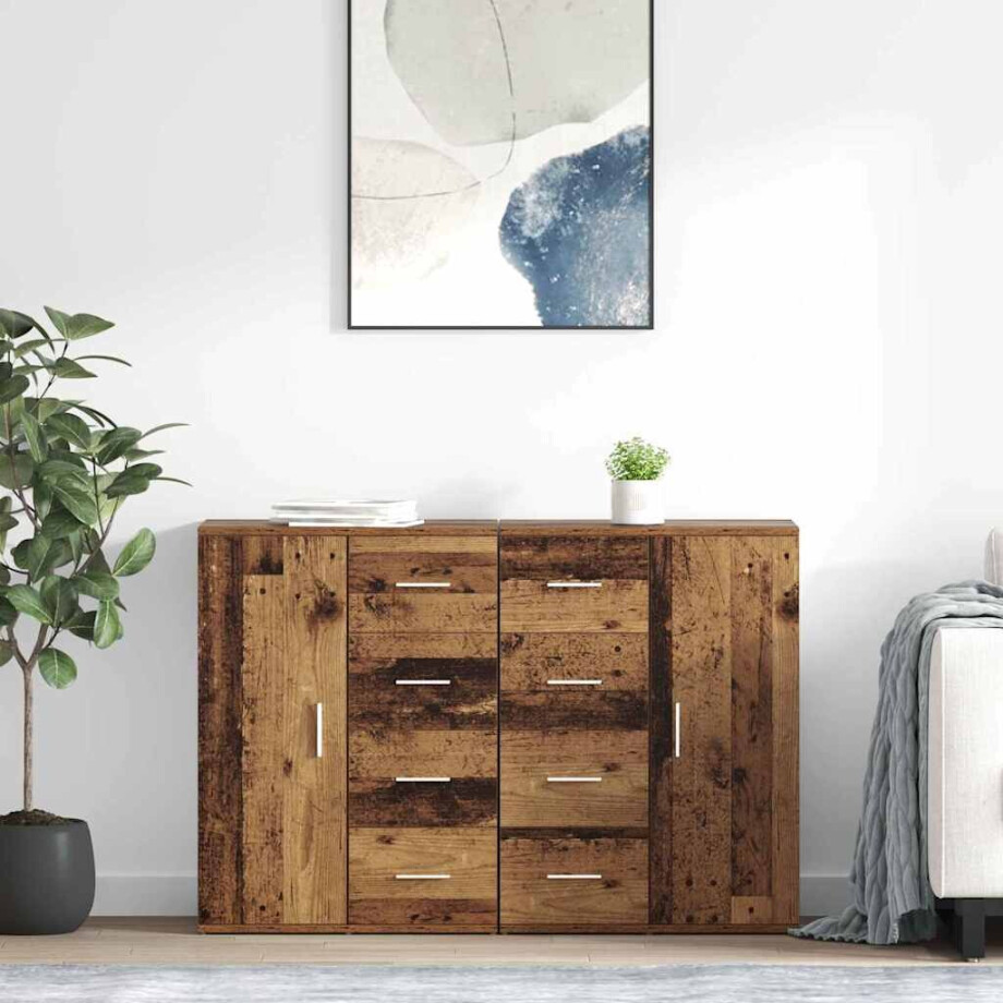 vidaXL Dressoirs Corona 2 pcs Oud Hout 59 x 39 x 80 cm Bewerkt hout afbeelding 1