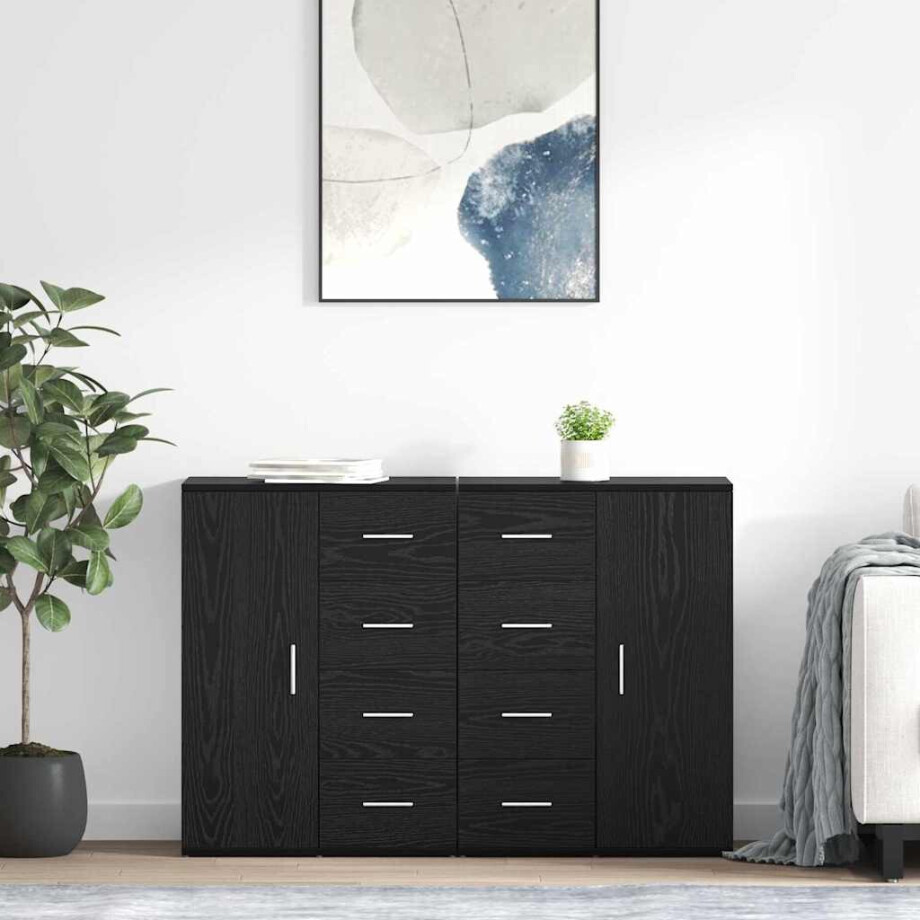 vidaXL Dressoirs Corona 2 pcs Zwart Eiken 59 x 39 x 80 cm Bewerkt hout vidaXL Dressoirs Corona 2 pcs Zwart Eiken 59 x 39 x 80 cm Bewerkt hout afbeelding 1