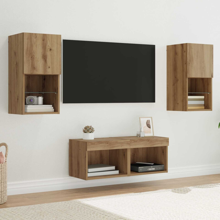 vidaXL TV Wandkasten Wandgemonteerd 4 pcs Artisan Eiken Bewerkt hout afbeelding 1