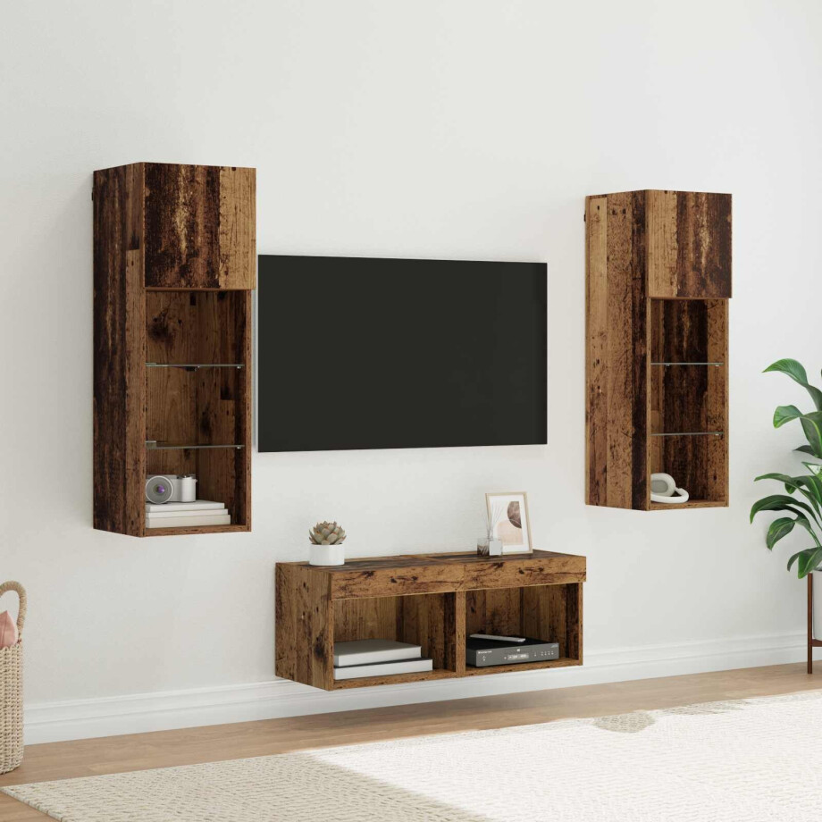 vidaXL TV Wandkasten Wandgemonteerd 4 pcs Artisan Eiken Bewerkt hout afbeelding 1