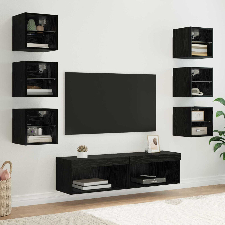 vidaXL TV-kast met LED-striplichten met lade 8 pcs Zwart Eiken Glas afbeelding 1