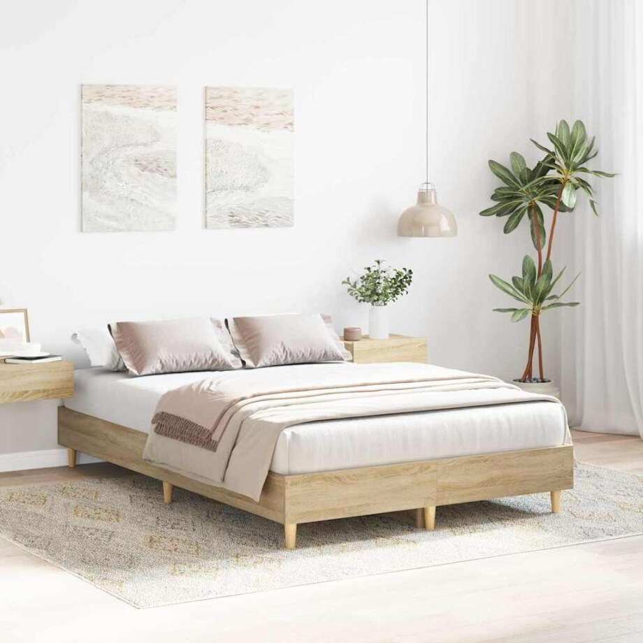 vidaXL Bedframe Sonoma 137 x 190 cm Bewerkt hout vidaXL Bedframe Sonoma 137 x 190 cm Bewerkt hout afbeelding 1