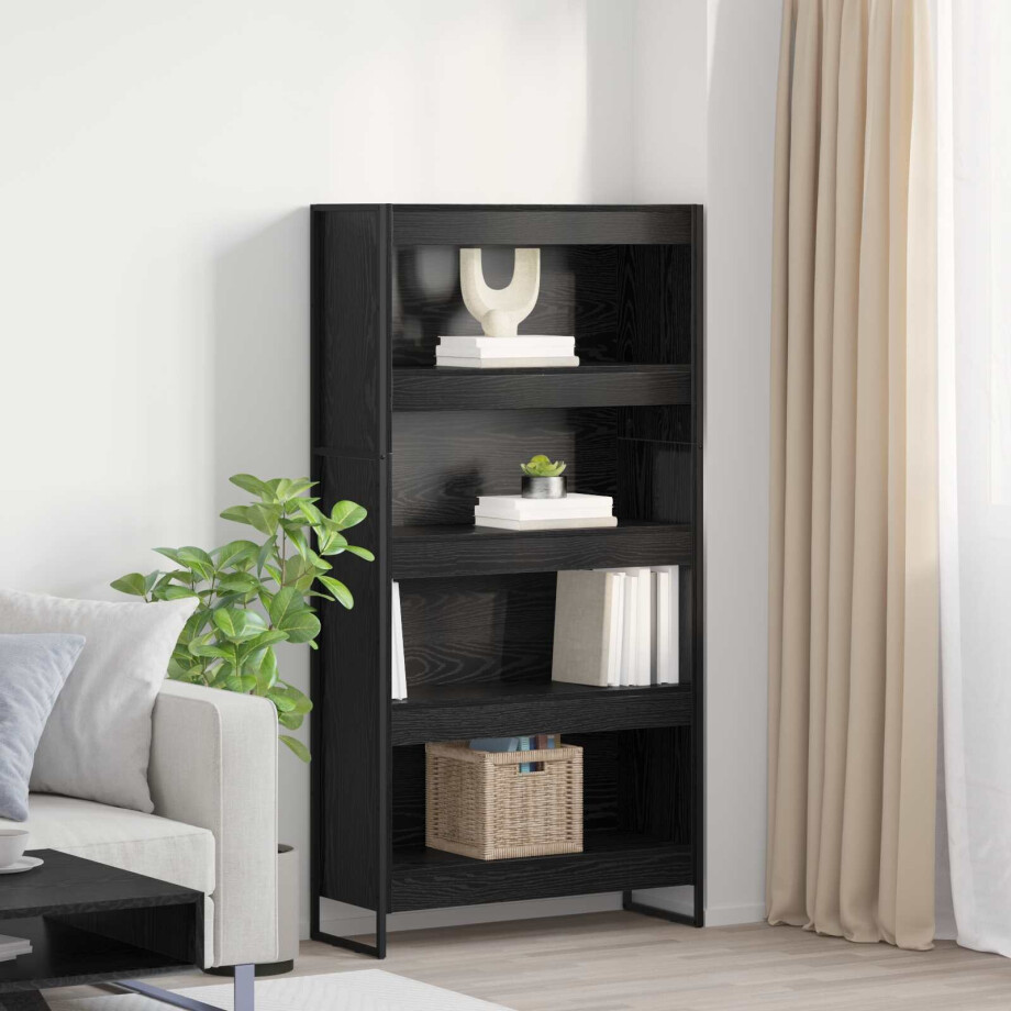 vidaXL Boekenkast 2 pcs Zwart Eiken 80 x 30 x 155 cm Bewerkt hout afbeelding 1
