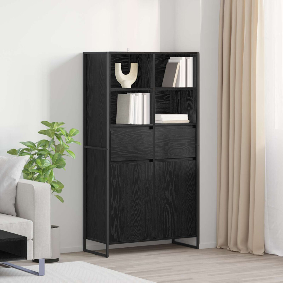 vidaXL Dressoir 2 pcs Zwart Eiken 81 x 36 x 150.5 cm Bewerkt hout afbeelding 1