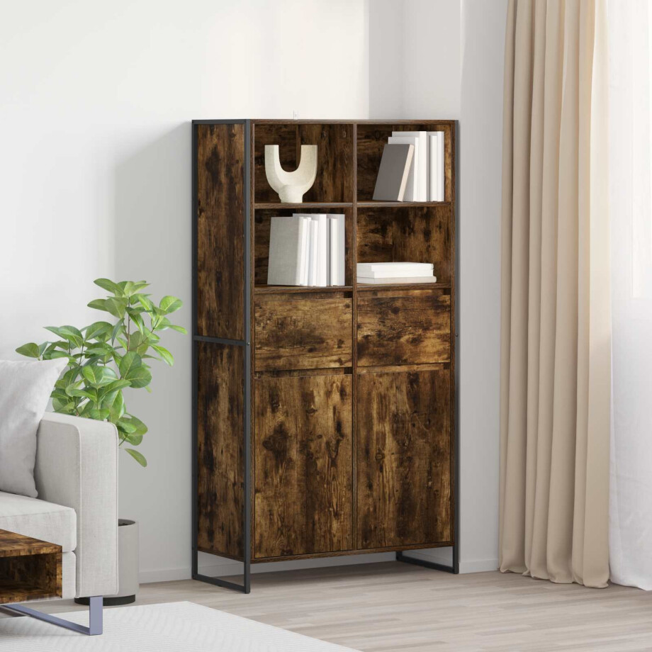 vidaXL Dressoir 2 pcs Rook Eik 81 x 36 x 150.5 cm Bewerkt hout afbeelding 1