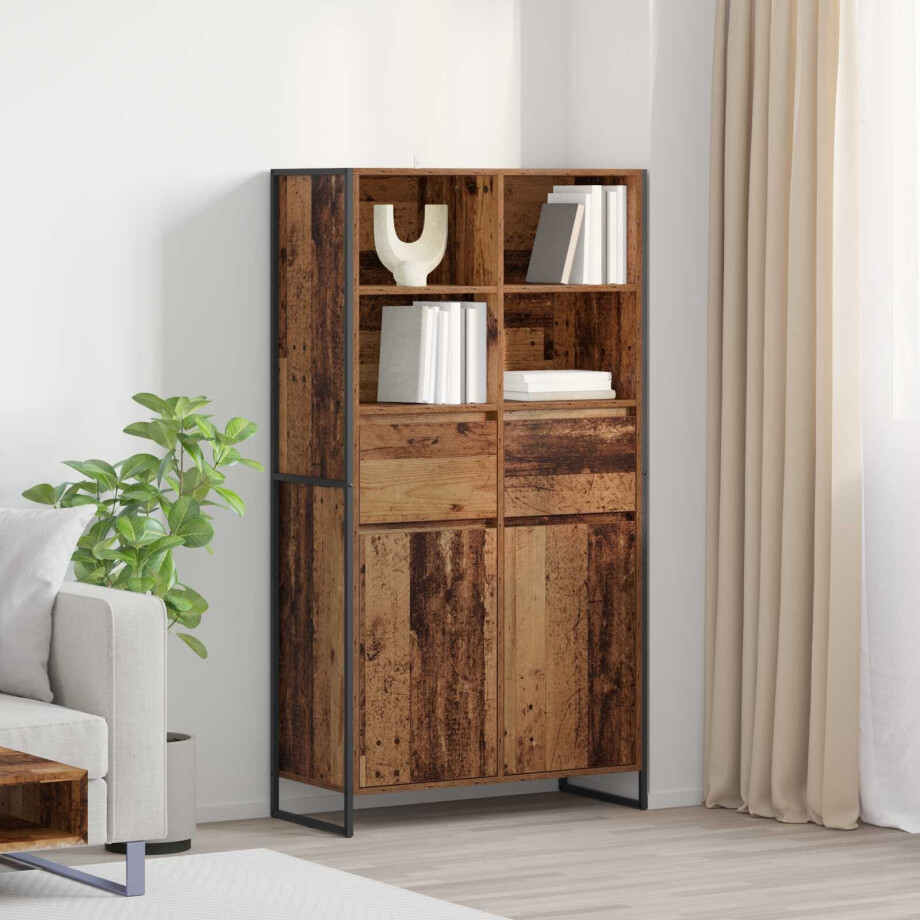 vidaXL Dressoir 2 pcs Oud Hout 81 x 36 x 150.5 cm Bewerkt hout afbeelding 1