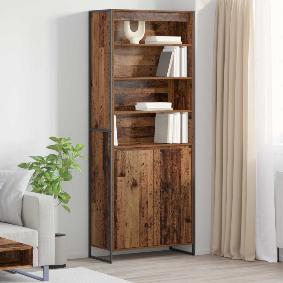 vidaXL Hoge Kasten 2 pcs Oud Hout 79 x 36 x 200 cm Bewerkt hout afbeelding 1