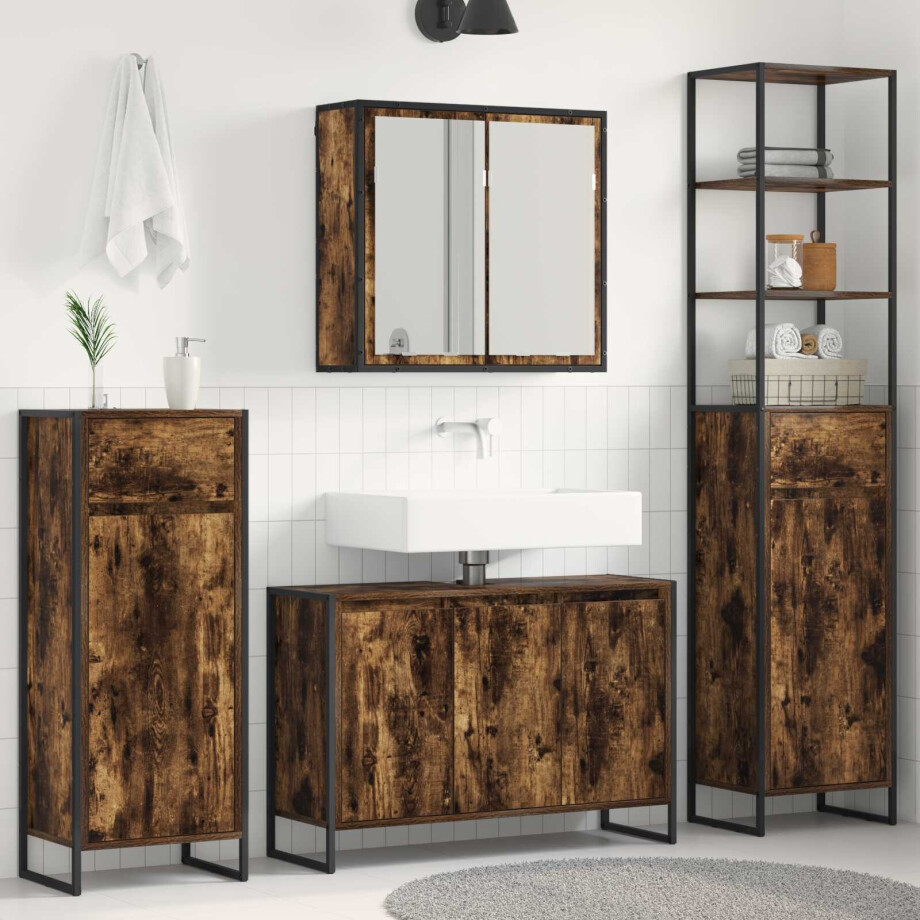 vidaXL Badkamermeubelset met lade met plank Gerookt eiken Bewerkt hout afbeelding 1