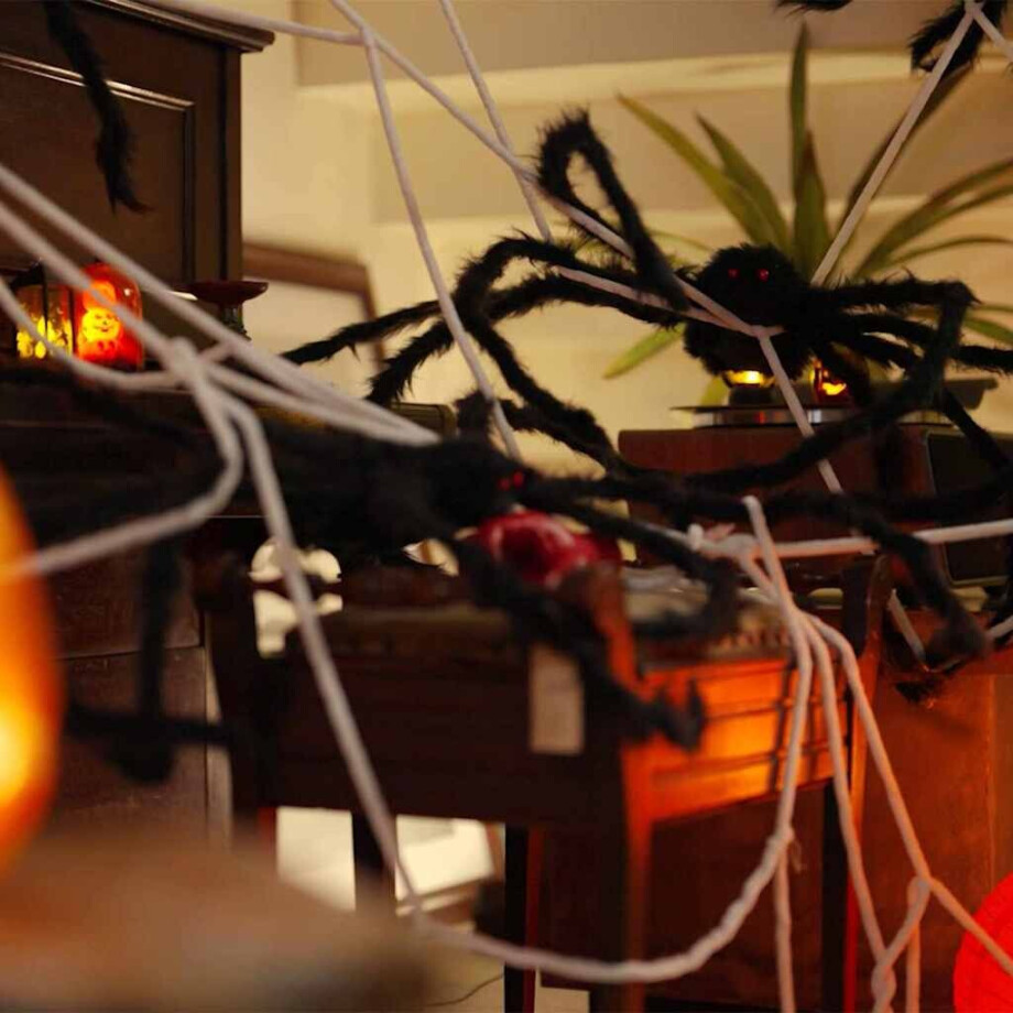 vidaXL Halloween spindecoratie met webben 4 pcs Zwart en wit Polyester afbeelding 1