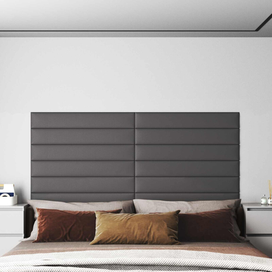 vidaXL Wandhoofdbord 12 pcs Grijs 90 x 15 cm Stof afbeelding 1