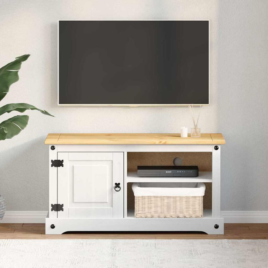 vidaXL TV-kast Corona Wit 100 x 40 x 52 cm Massief grenenhout afbeelding 1