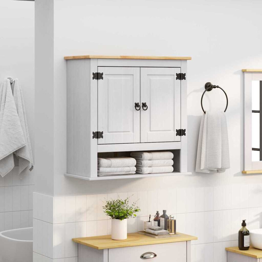 vidaXL Hangkast Corona Wit 70 x 33 x 71,5 cm Massief grenenhout afbeelding 1