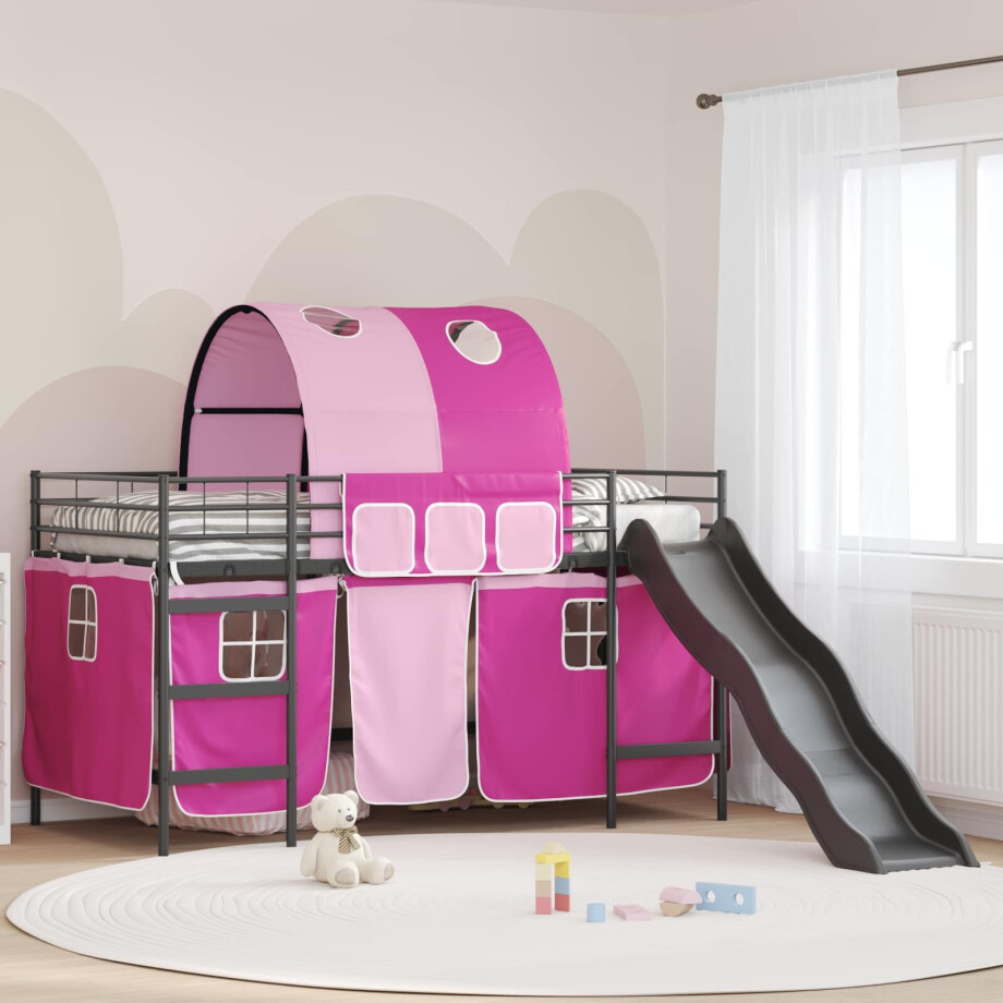 vidaXL Loftbed voor Kids Zwart en Roze 90 x 200 cm Metaal afbeelding 1