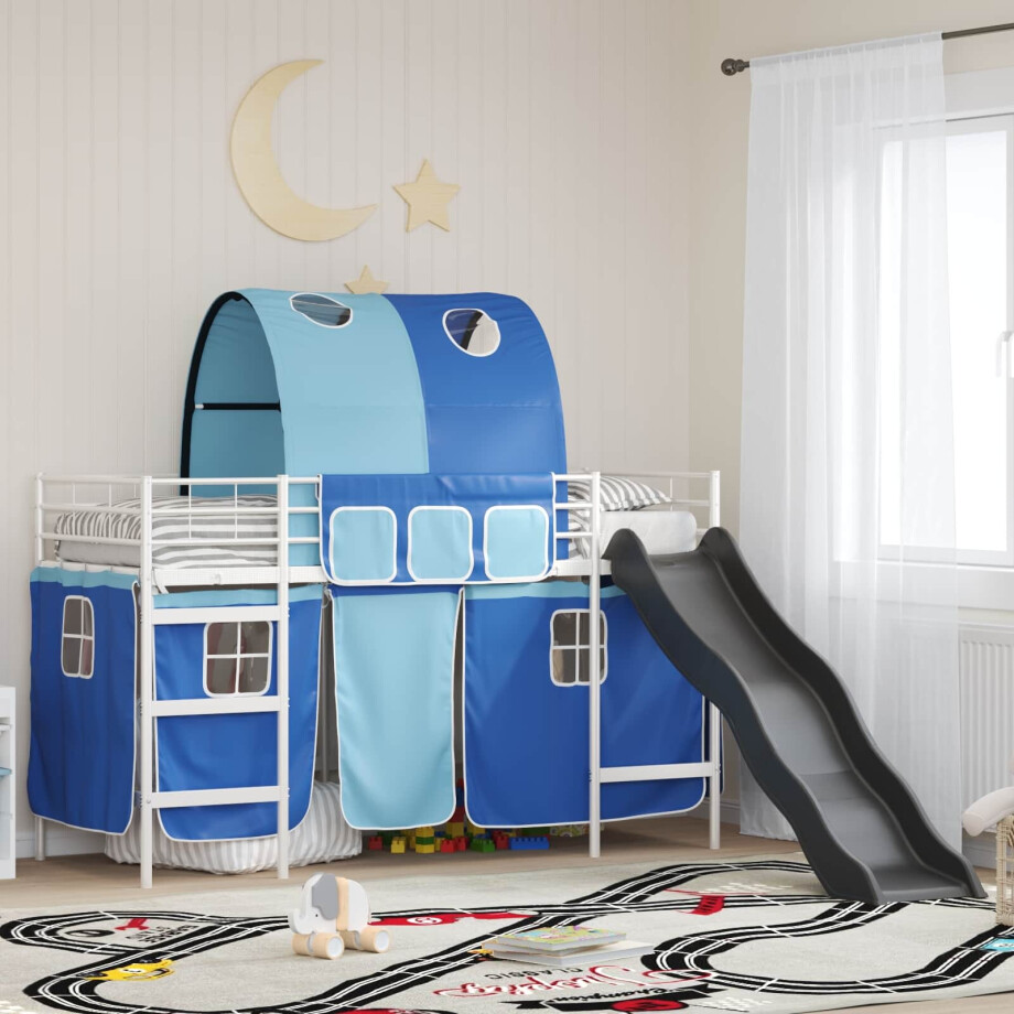 vidaXL Loftbed voor Kids Wit en Blauw 75 x 190 cm Metaal afbeelding 1