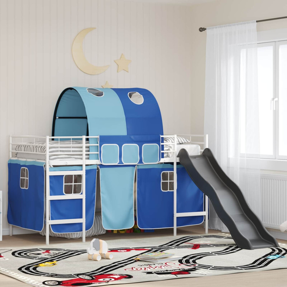 vidaXL Loftbed voor Kids Wit en Blauw 80 x 200 cm Metaal afbeelding 1