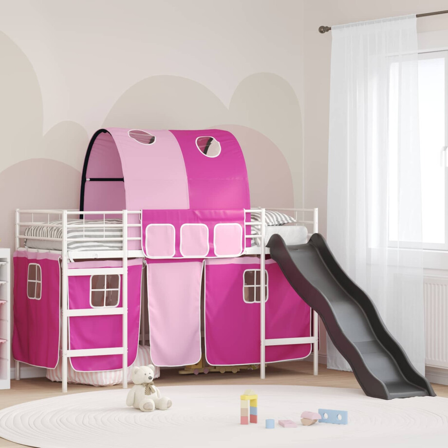 vidaXL Loftbed voor Kids Wit en Roze 90 x 190 cm Metaal afbeelding 1