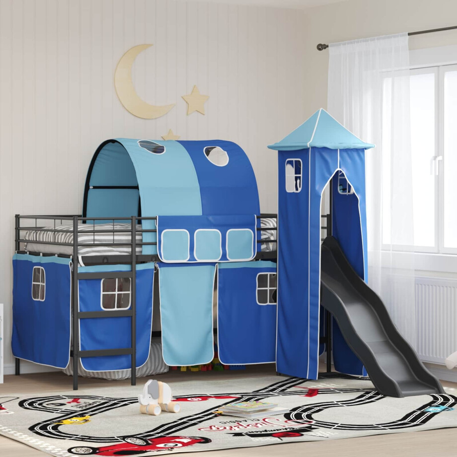 vidaXL Loftbed voor Kids Zwart en Blauw 80 x 200 cm Metaal afbeelding 1