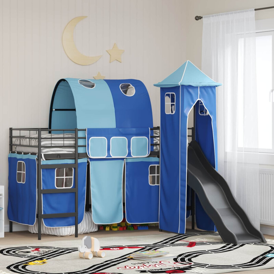 vidaXL Loftbed voor Kids Zwart en Blauw 90 x 190 cm Metaal afbeelding 1